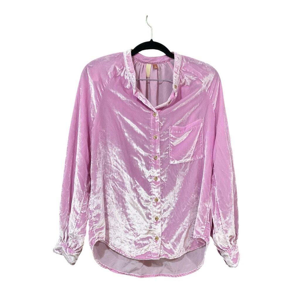 Pilcro and the Letterpress Pink Velvet Button Down Shirt